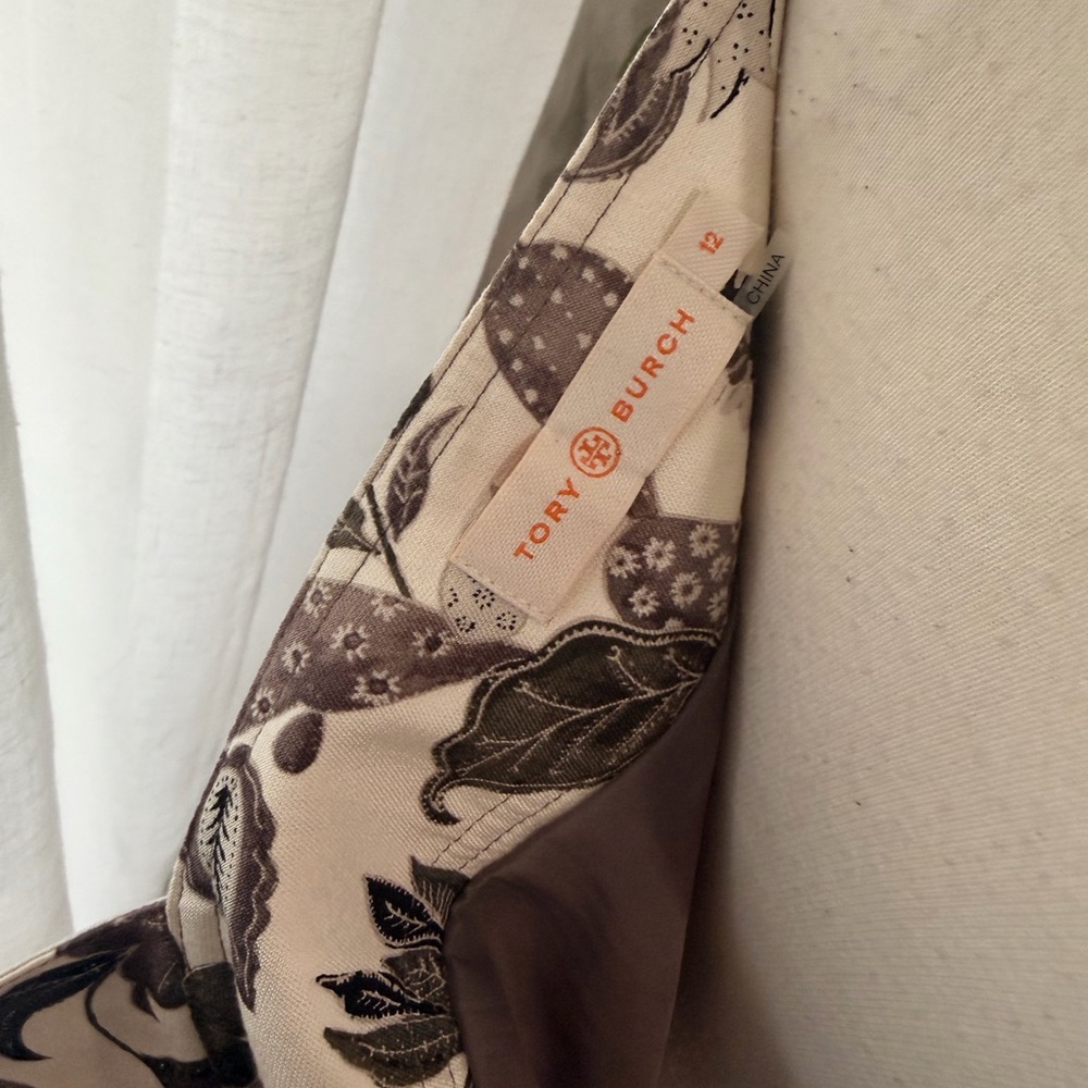 Tory Burch Floral Print Sleeveless Dress Beige Brown Zip Front Womens‎ 12 - Picture 4 of 4